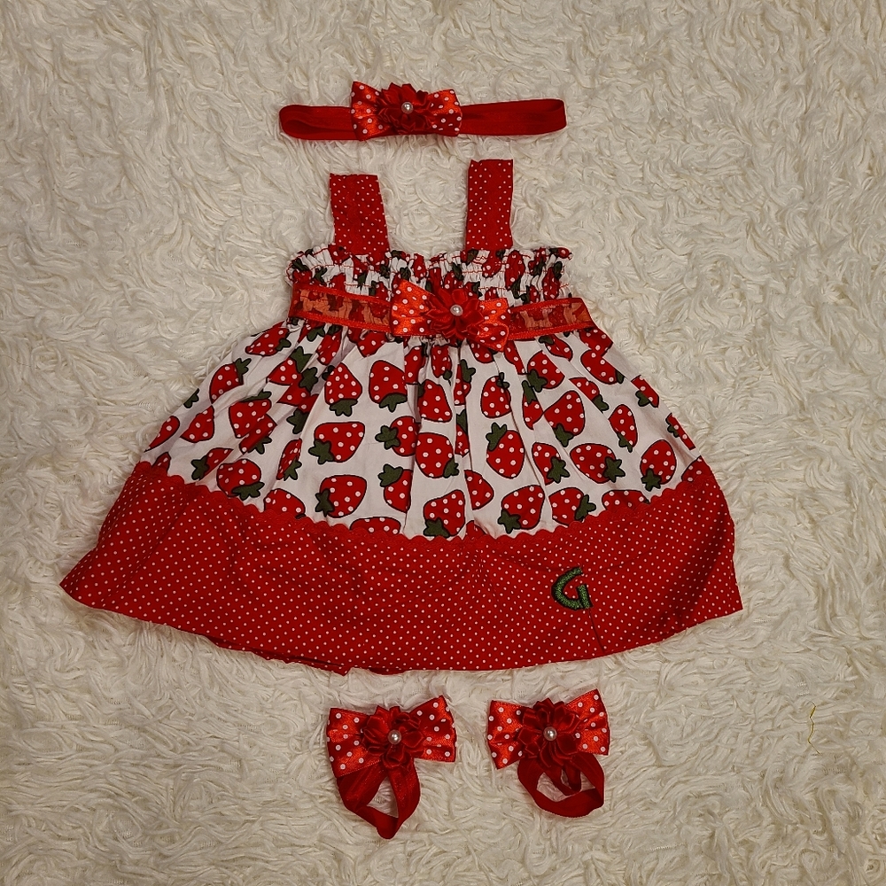 Handmade Strawberry Dress Set for Baby Girl